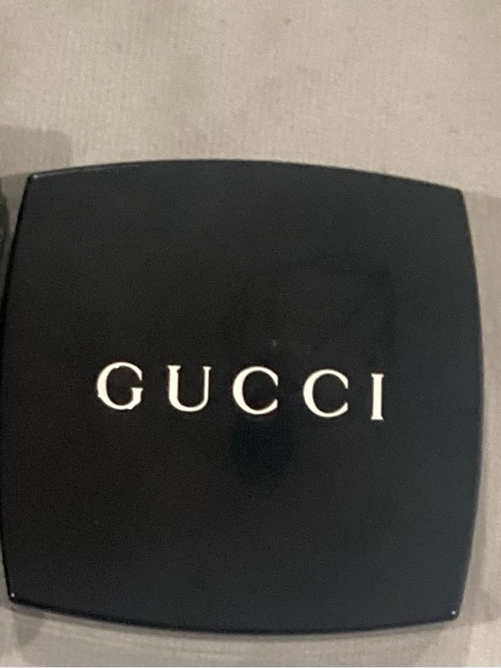 Gucci Black Compact with White Logo and Velvet Pouch